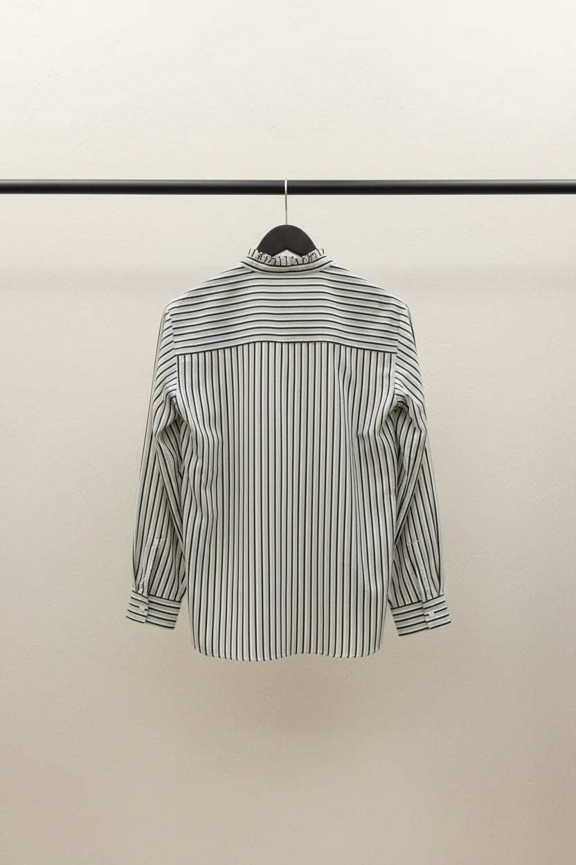 Lucky Brand Women's Striped Ruffle Neck Long Sleeve Blouse
