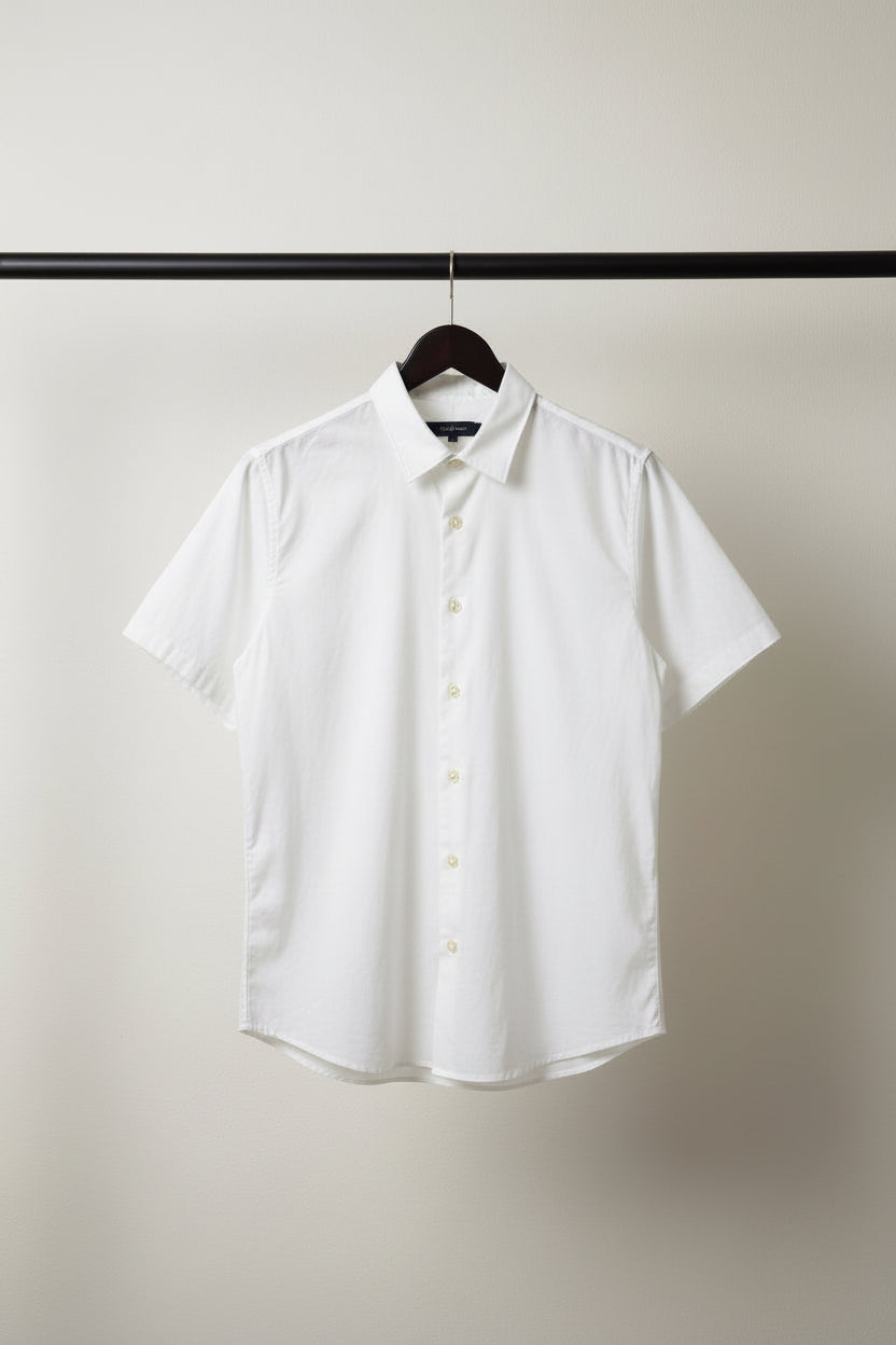 Men's  White Relaxed Fit Short-Sleeve Linen Shirt