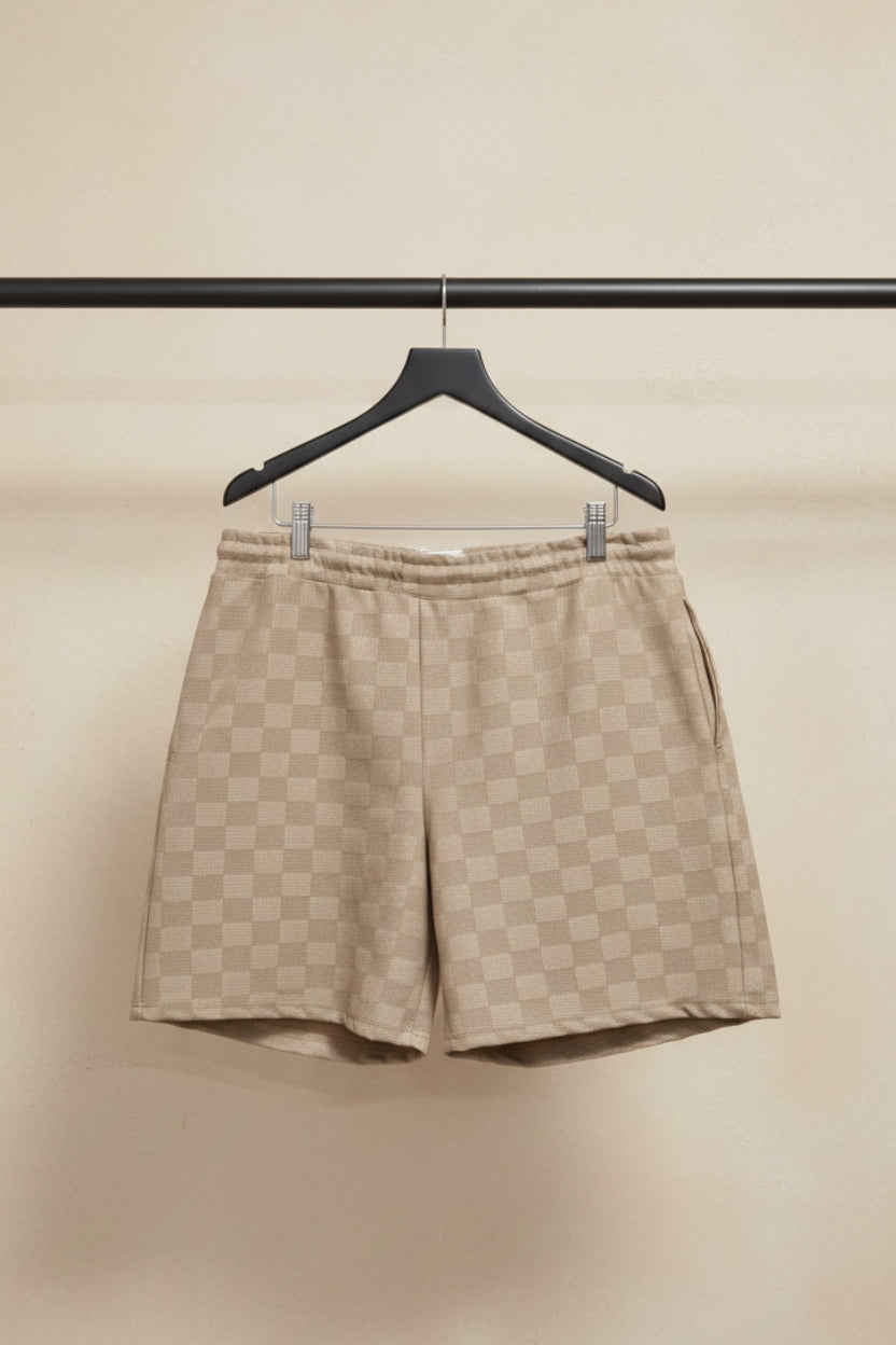 Men's Beige Checkered Drawstring Shorts by ATTIR HUB