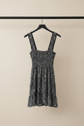 Black Floral Smocked Fit and Flare Mini Dress