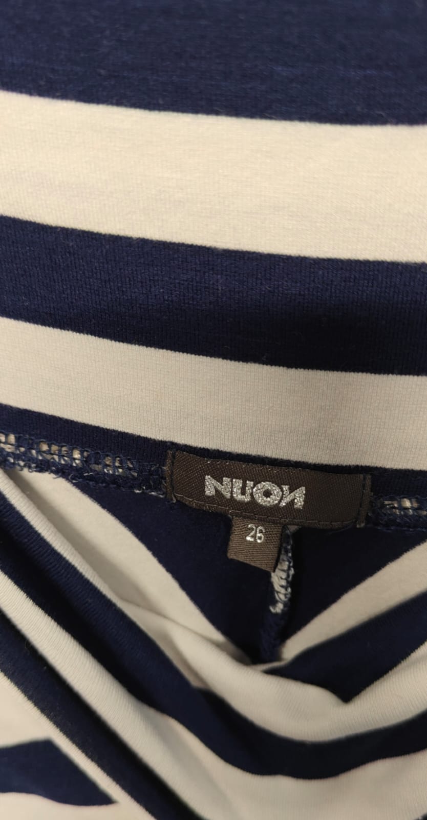NUON Women's Navy Blue and White Striped A-Line Mini Skirt