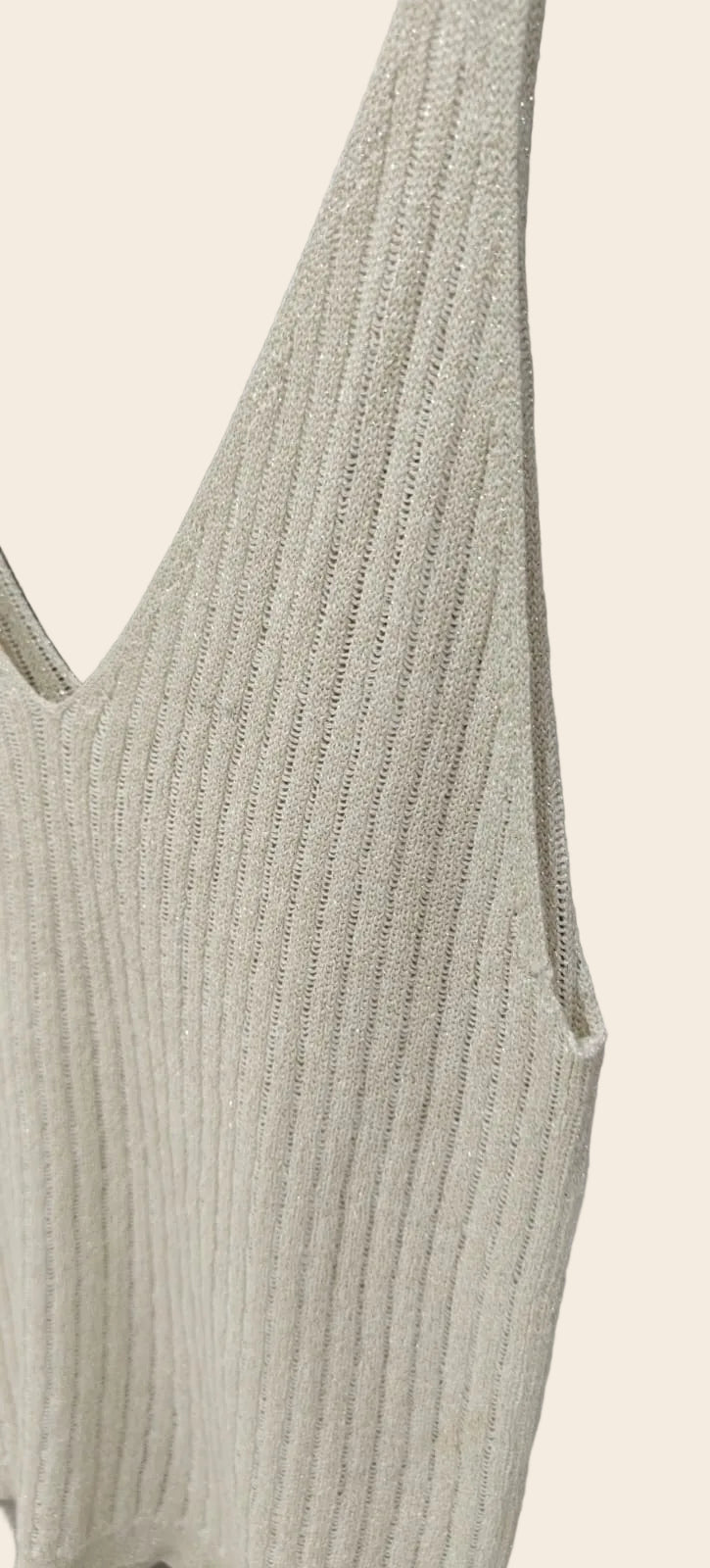 Women's Beige Ribbed Knit V-Neck Tank Top