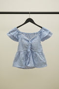 Blue and White Striped Off-Shoulder Smocked Peplum Top