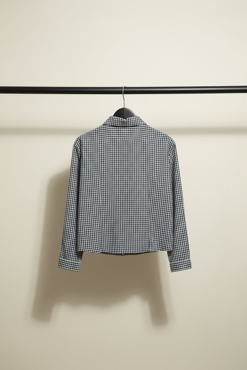 Women's Black and White Gingham Check Long Sleeve Shirt