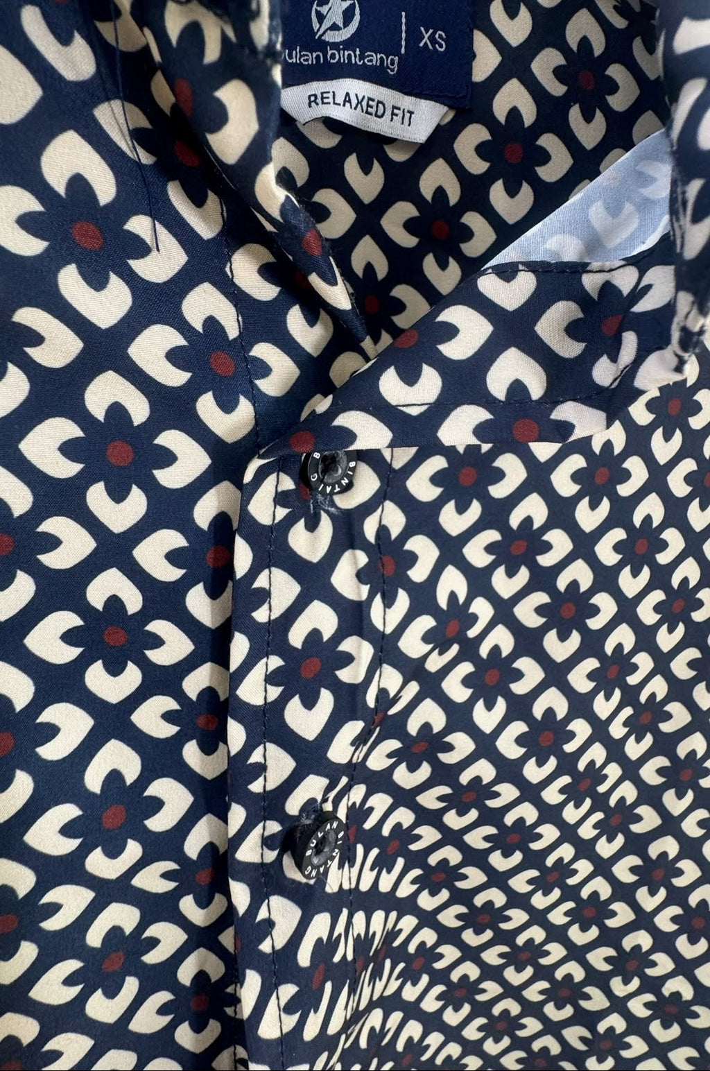 Bulan Bintang Men's Navy Blue Printed Relaxed Fit Short Sleeve Shirt