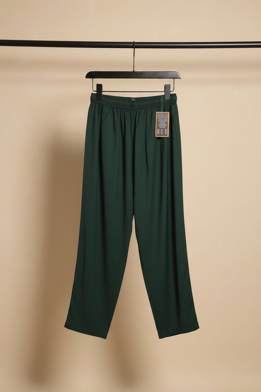Women's Emerald Green Elastic Waist Wide Leg Palazzo Pants