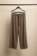 Women's Brown Textured Elastic Waist Relaxed Fit Trousers