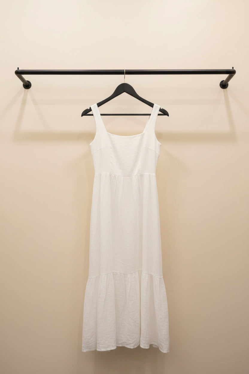 White Sleeveless Fit and Flare Mini Dress with Lace-Up Back