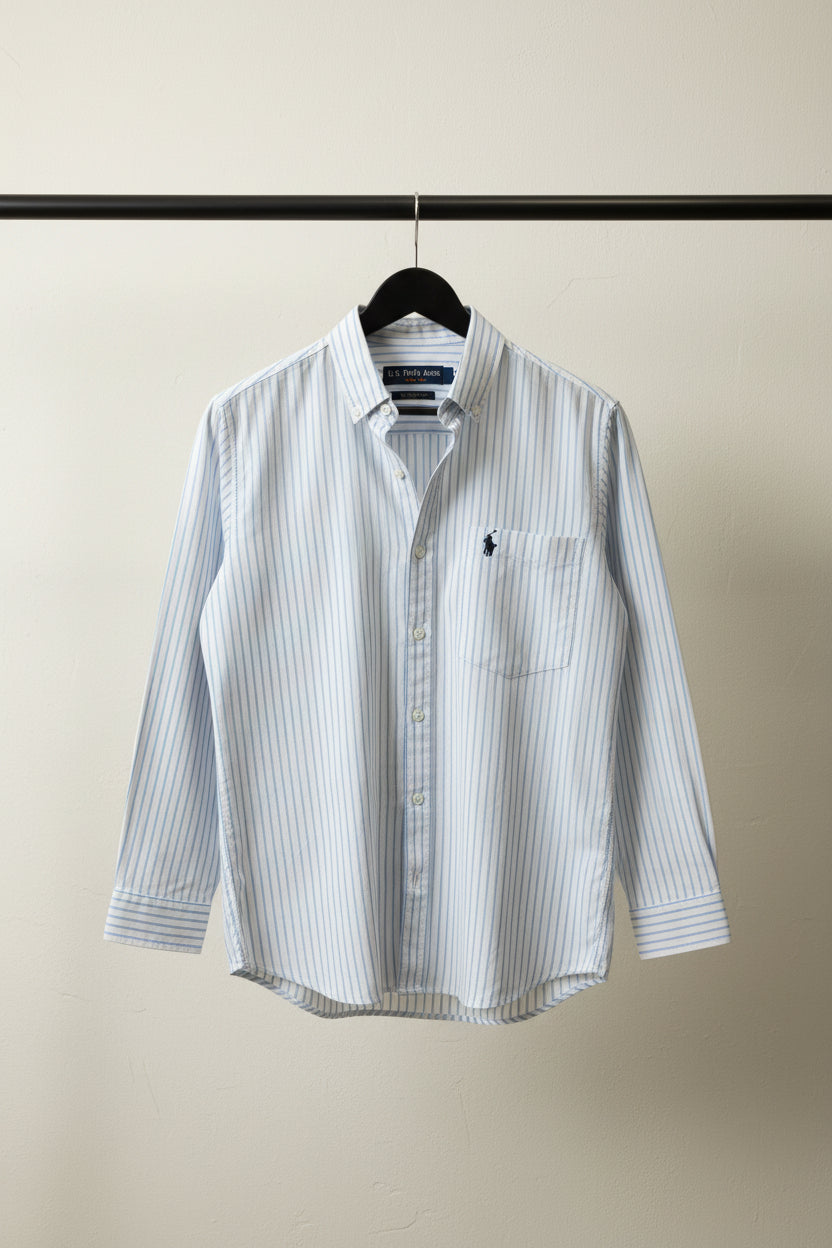 U.S. POLO ASSN. Men's Blue & White Striped Long Sleeve Casual Shirt