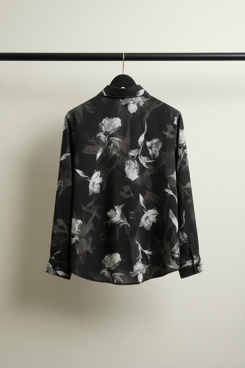 Unveiled Men's Black Floral Print Long Sleeve Casual Shirt
