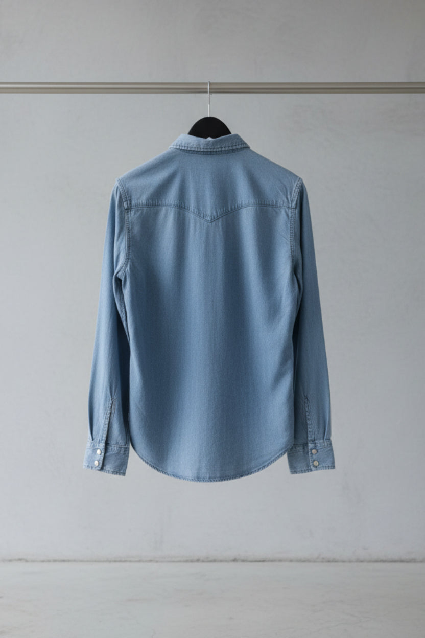 Men's Light Blue Denim Western Shirt