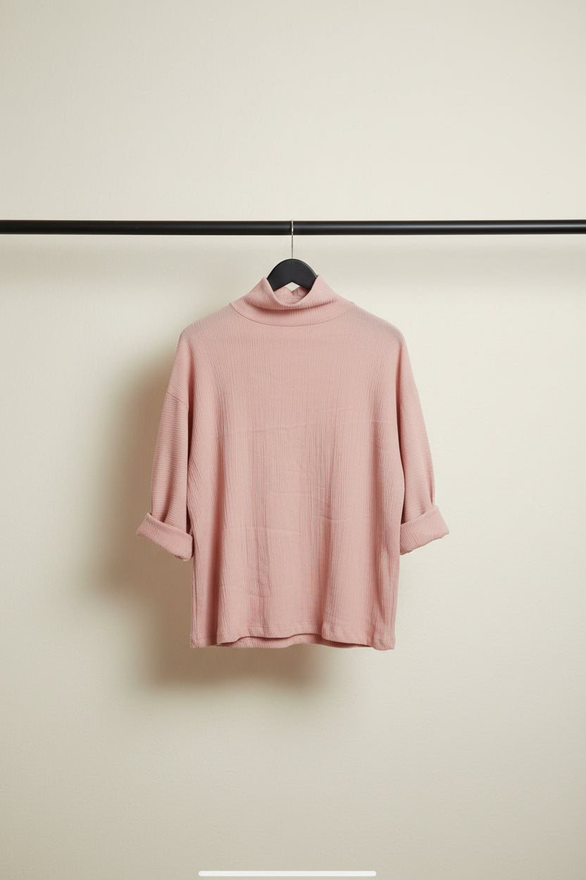 Pink Textured Collared Button-Down Top