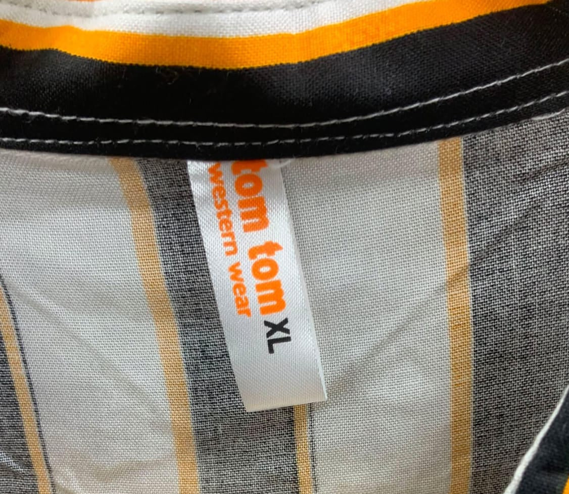 tom tom Women's Black White Orange Striped Long Sleeve Button-Up Shirt