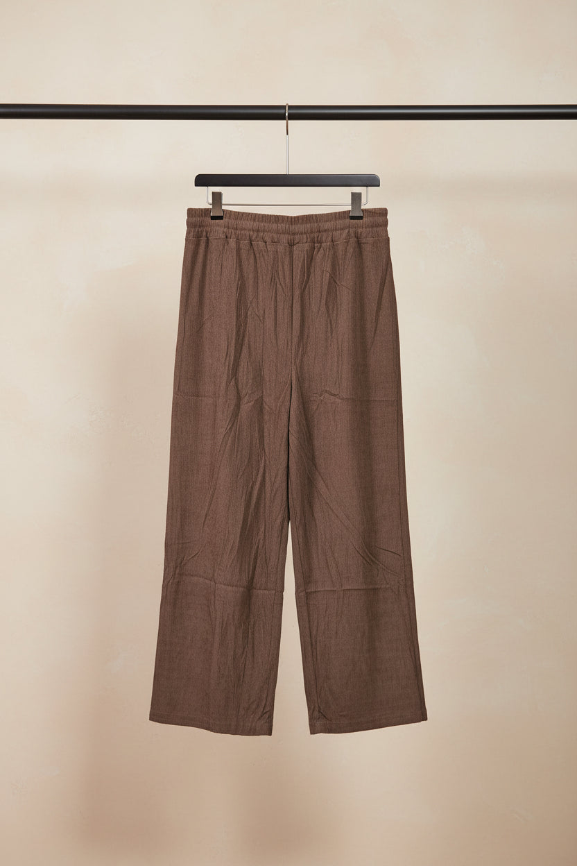 Baonuanxian Brown Corduroy Drawstring Wide Leg Trousers