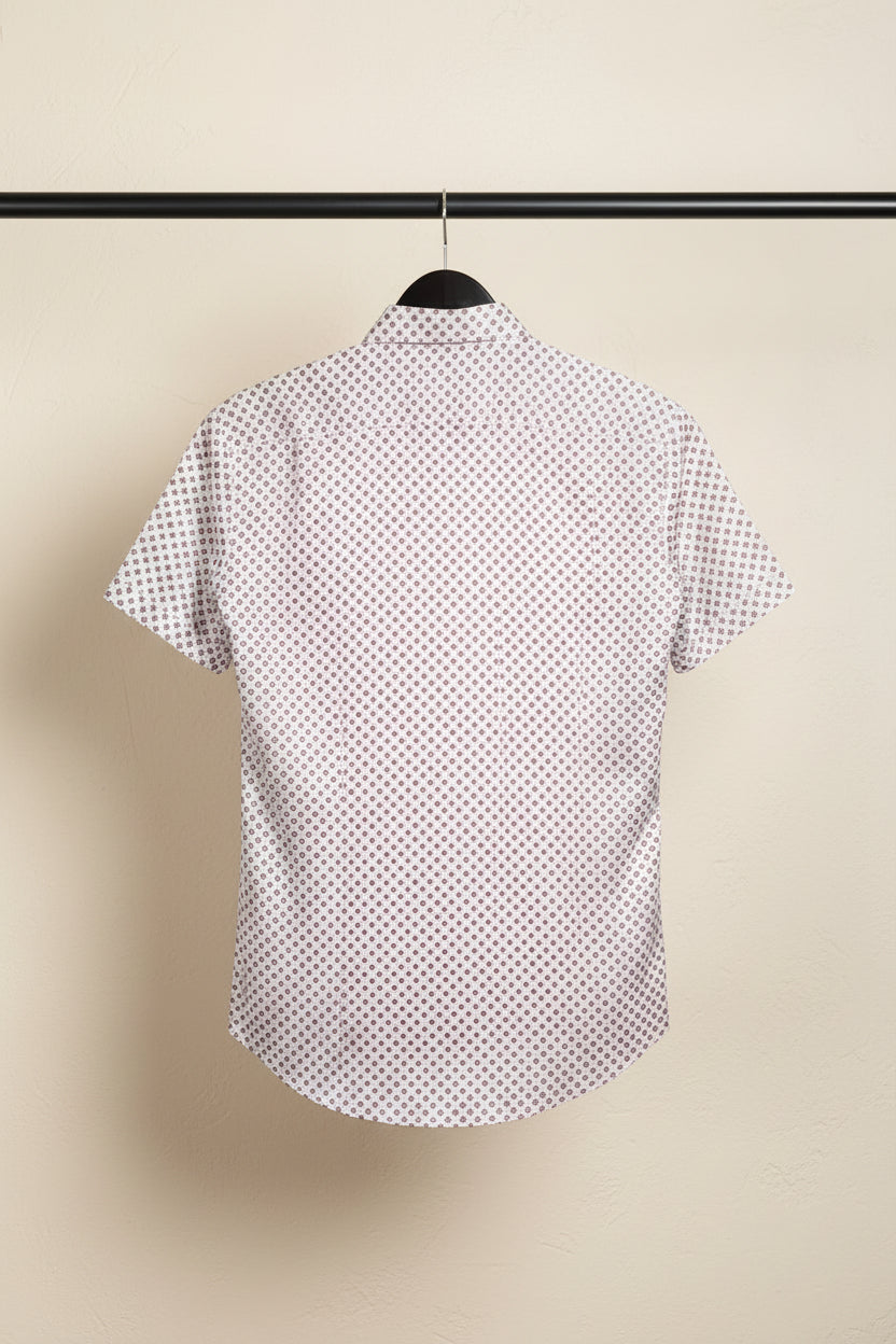 Miller Stone women’s White & Maroon Floral Print Short Sleeve Shirt