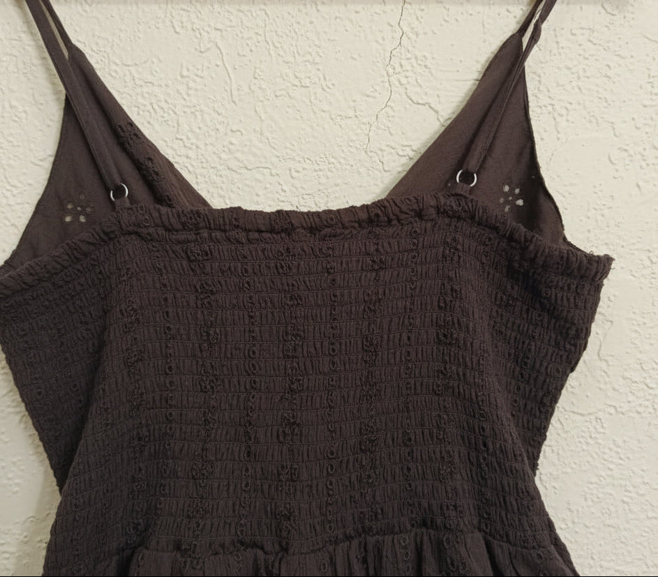 Angie Women's Brown Rayon Eyelet Tiered Mini Dress