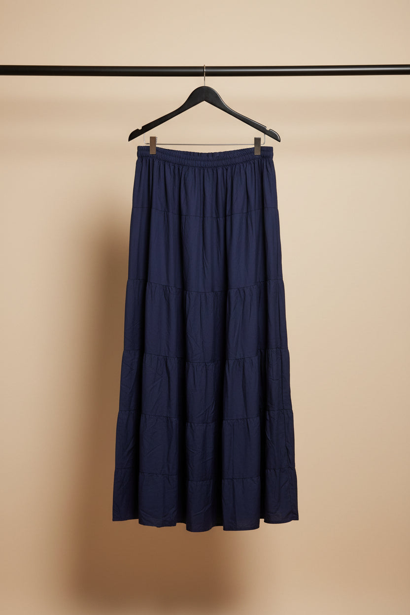 Women's Navy Blue Tiered Maxi Skirt