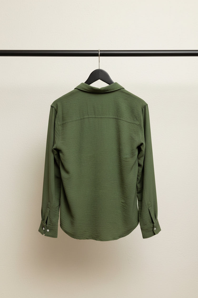 Men's Olive Green Textured Full Sleeve Casual Shirt by The Rock Way