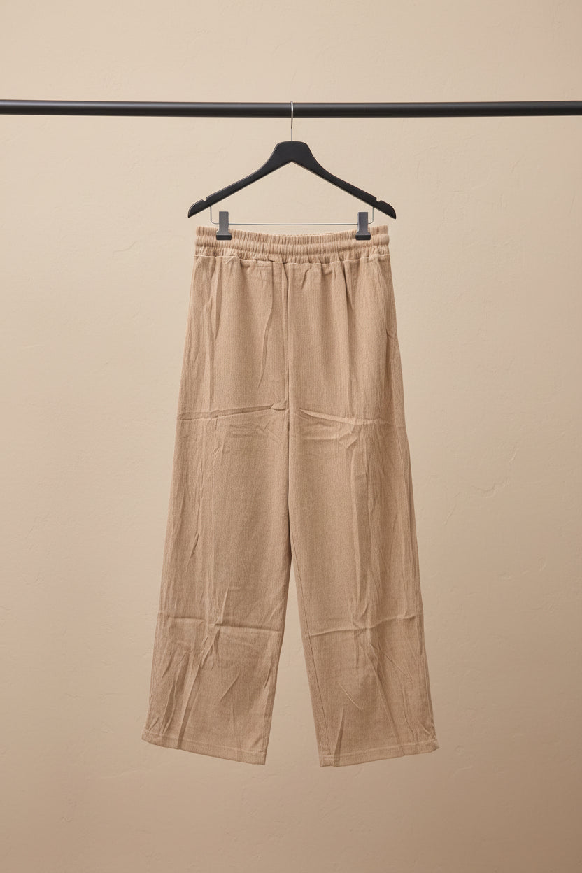 Women's Beige Corduroy Elastic Waist Drawstring Wide Leg Pants