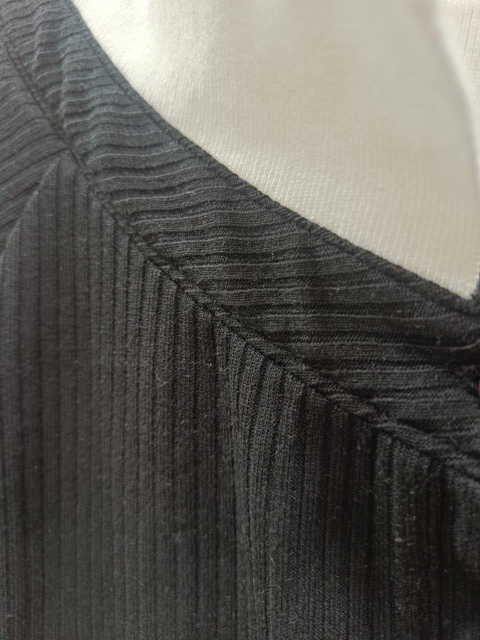 M&S Black Ribbed Long Sleeve Button-Front Top