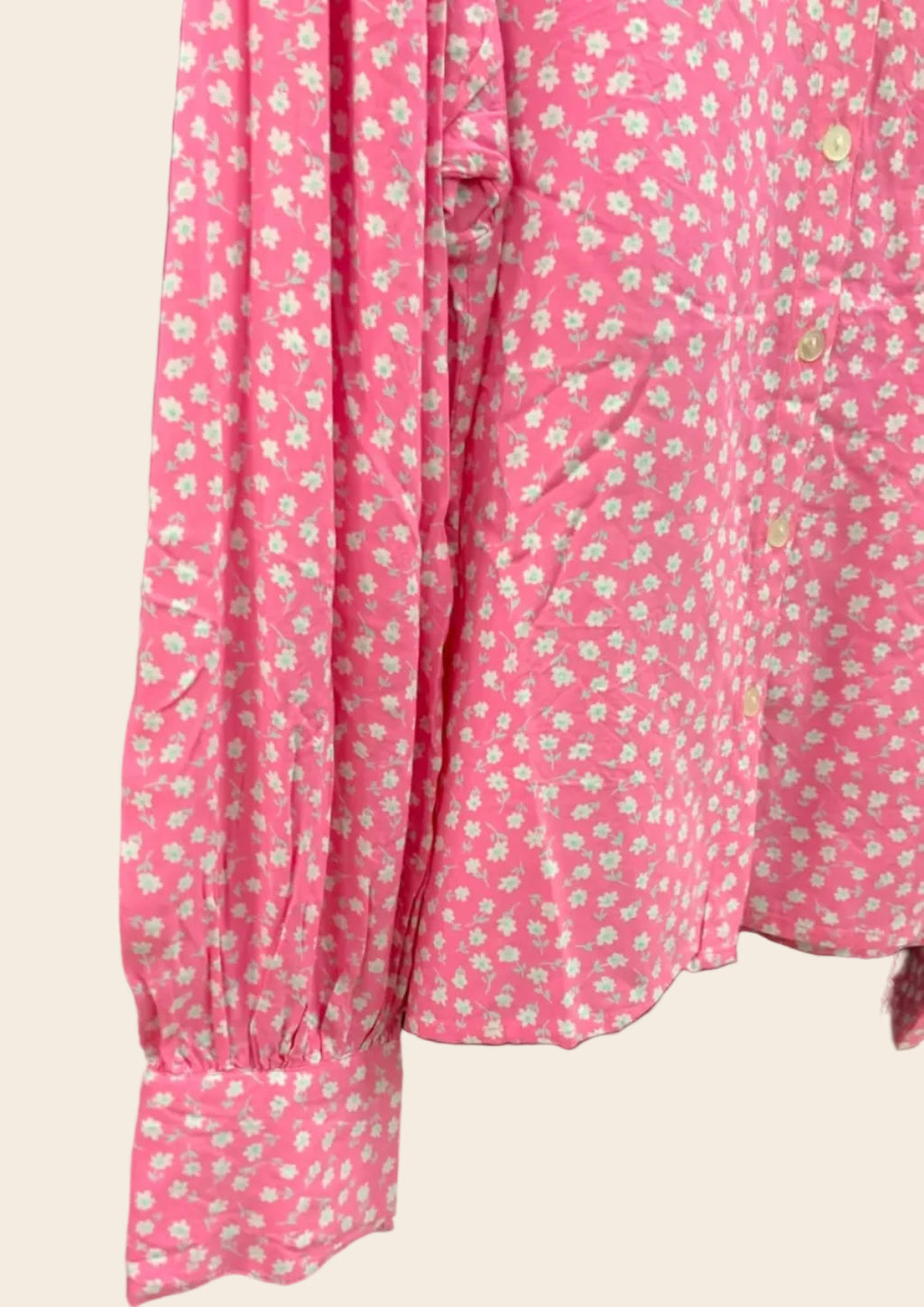 Women's Pink Floral Long Sleeve Button-Up Blouse