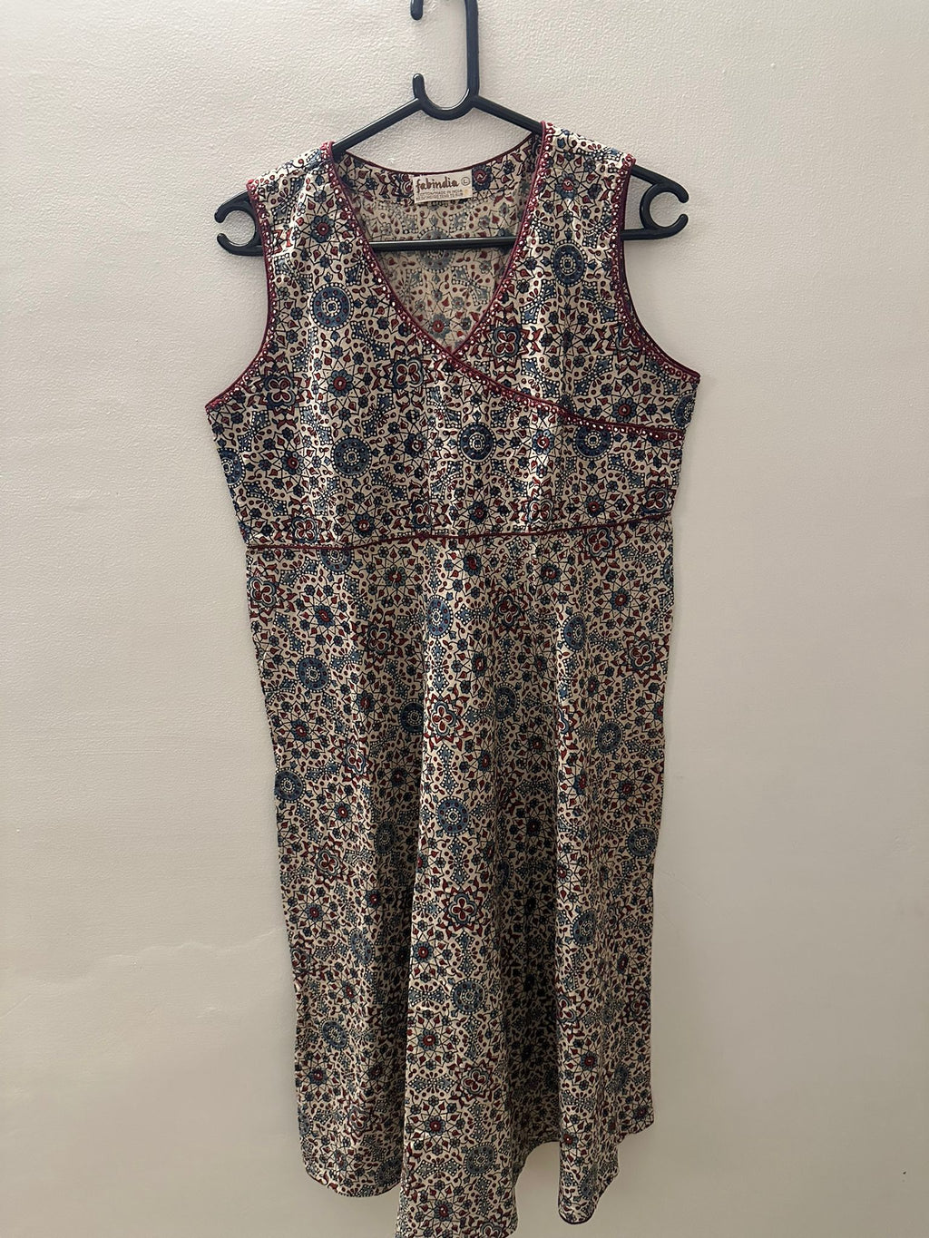 Fabindia Cotton Multicolor Printed Sleeveless Midi Dress