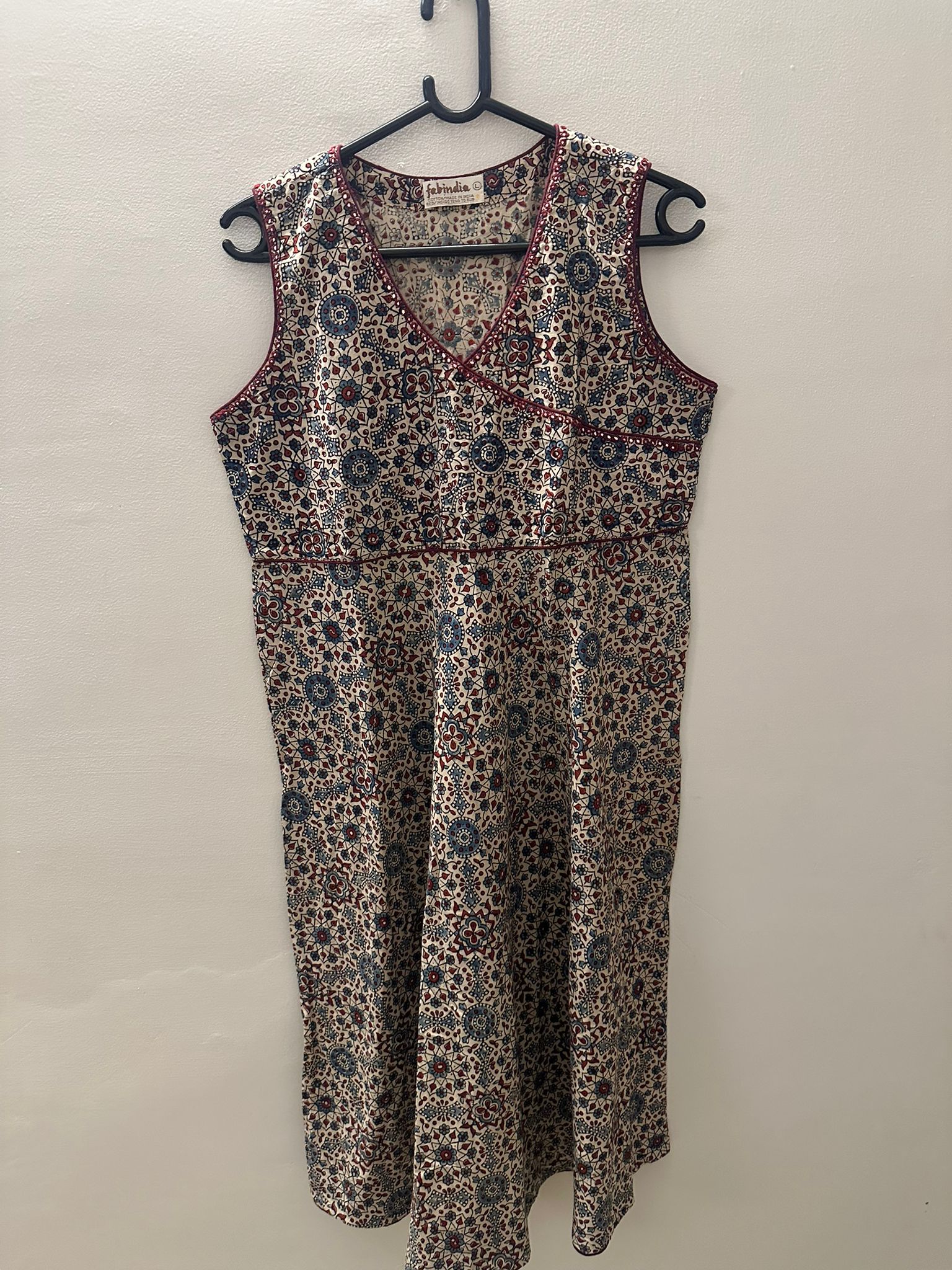 Fabindia Cotton Multicolor Printed Sleeveless Midi Dress