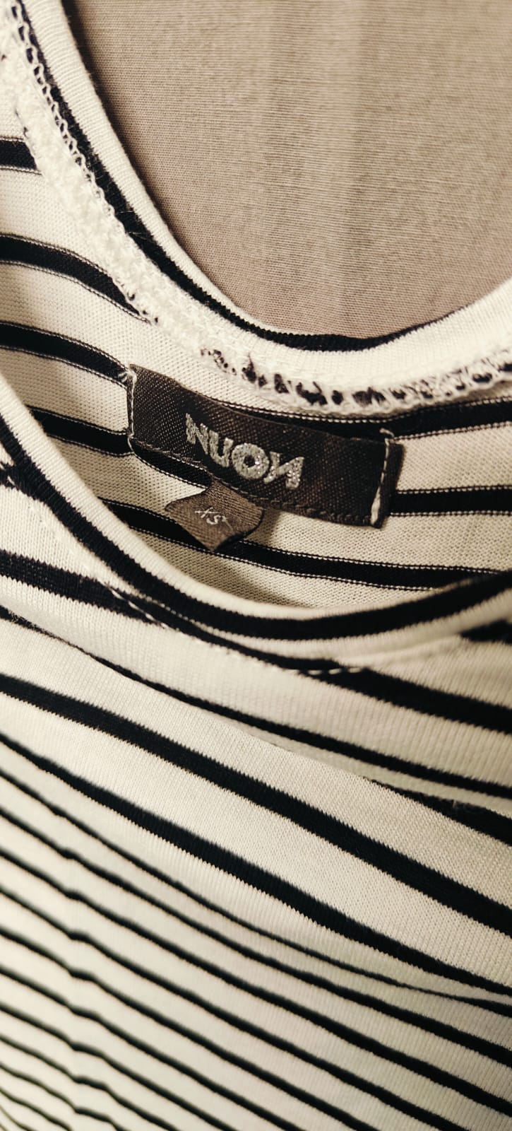 Nuon Women's Black and White Striped Cold Shoulder Top