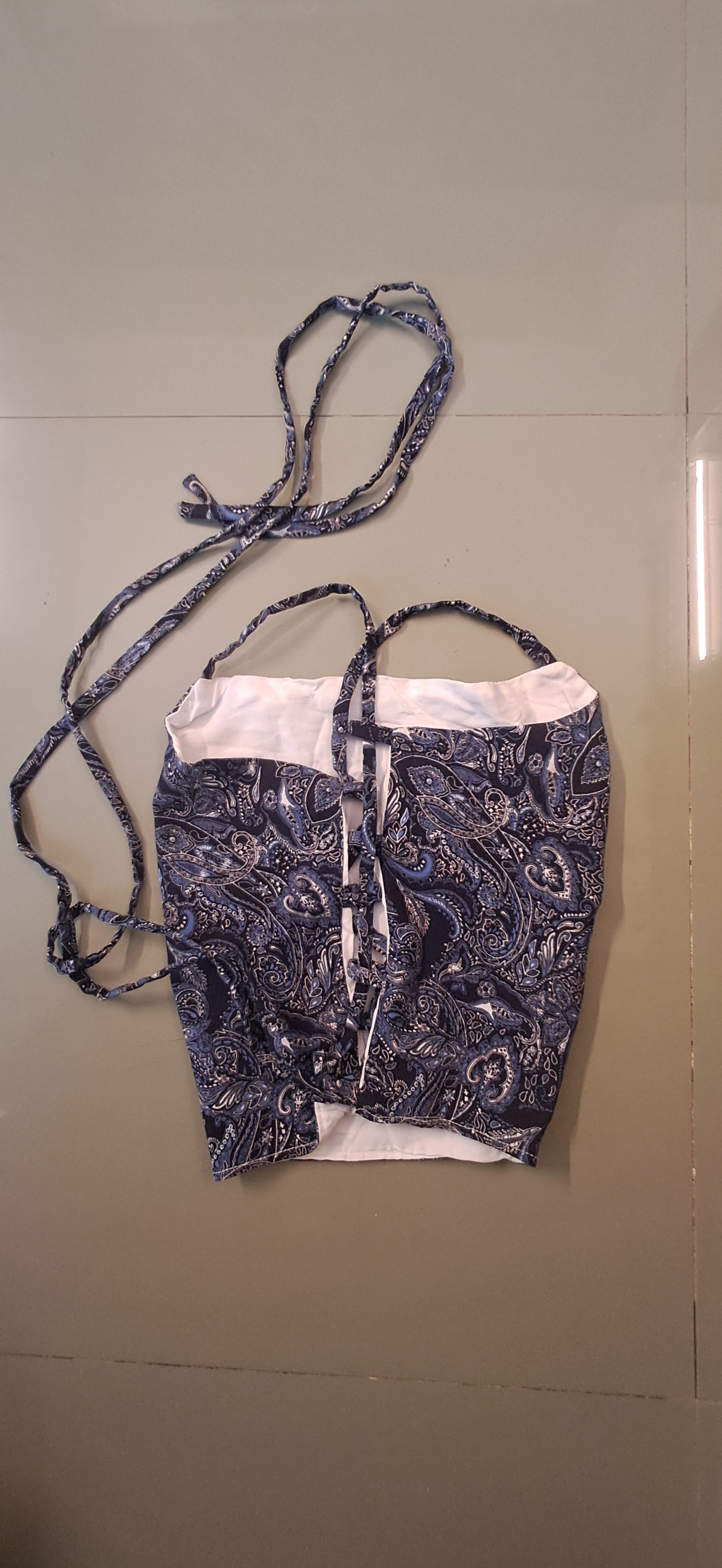 Women's Blue Paisley Print Halter Neck Crop Top