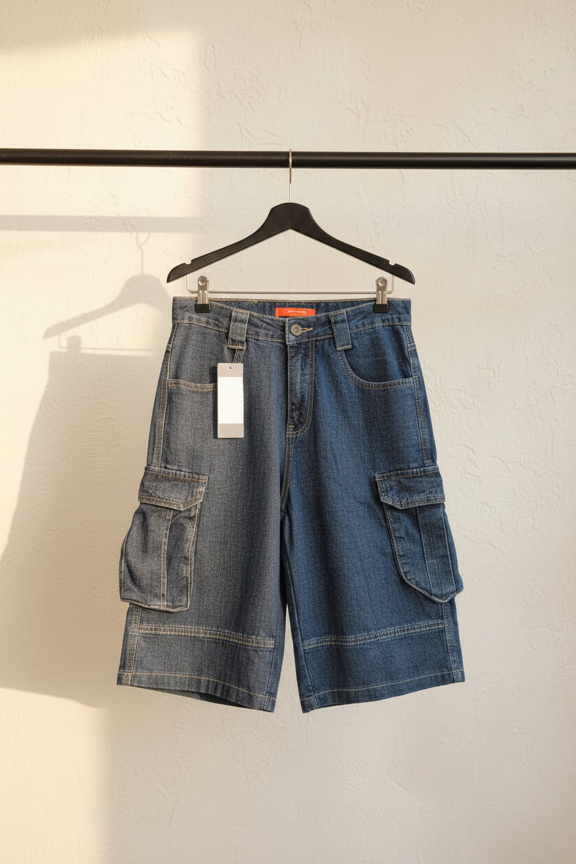 Bene kleed Women's Blue Denim Relaxed Fit Cargo Shorts
