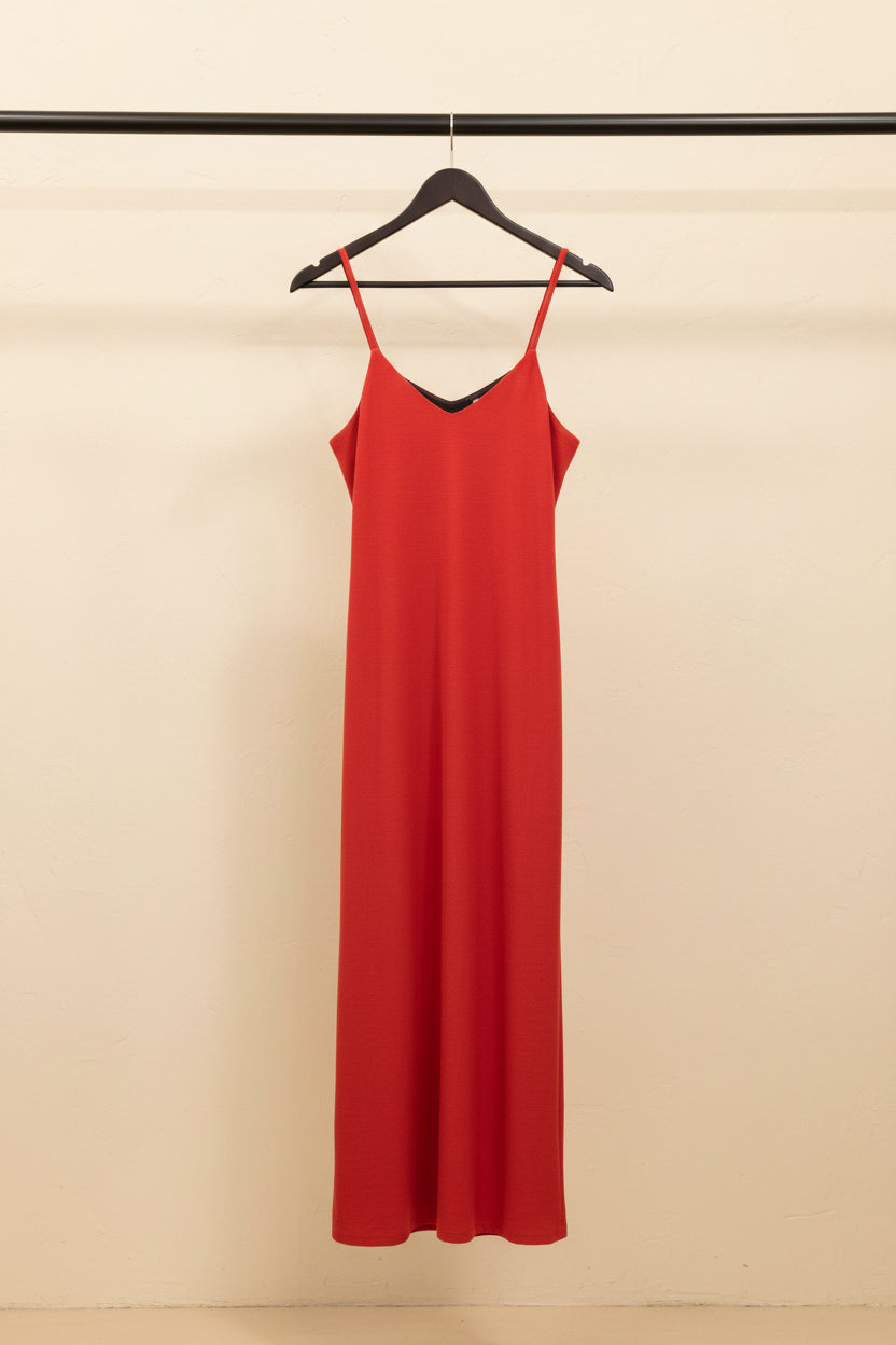 Women's Red Spaghetti Strap Maxi Dress with Side Slit