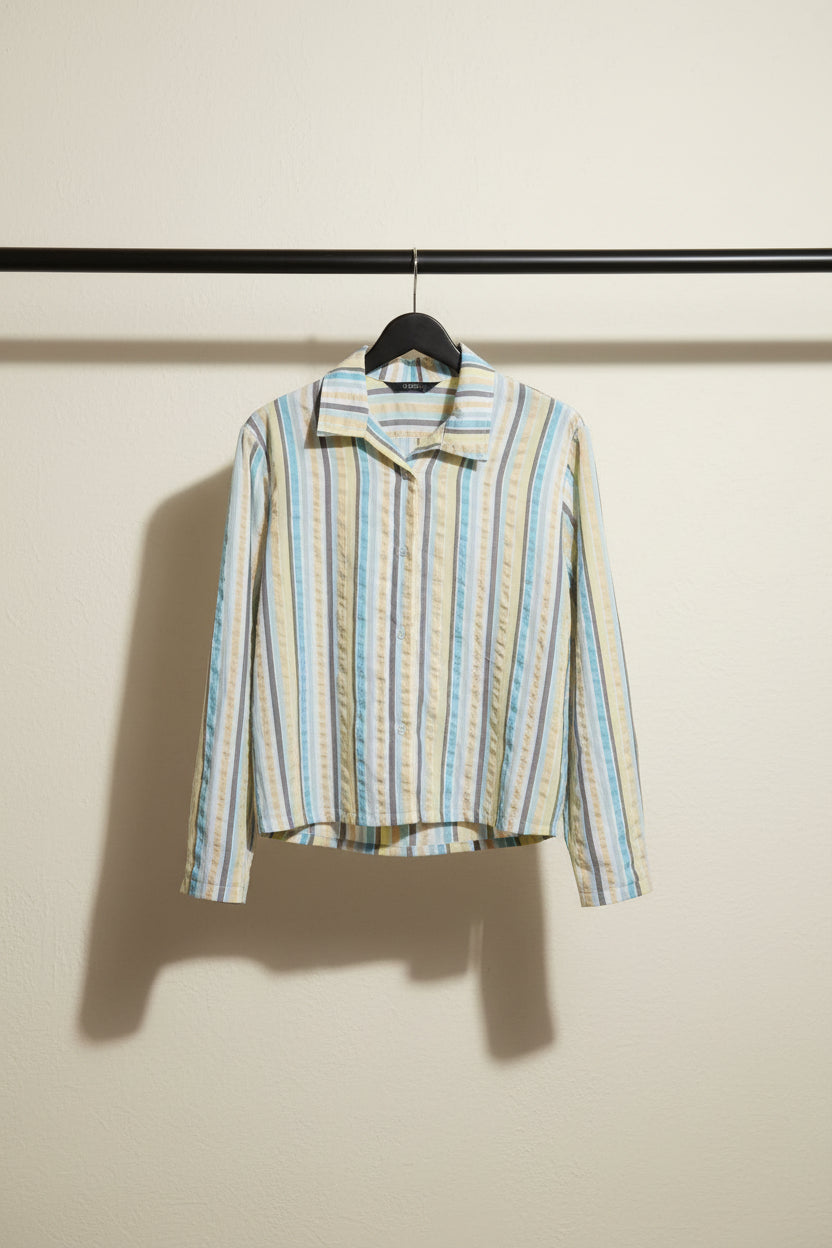 Women's Multicolor Striped Long Sleeve Collared Shirt