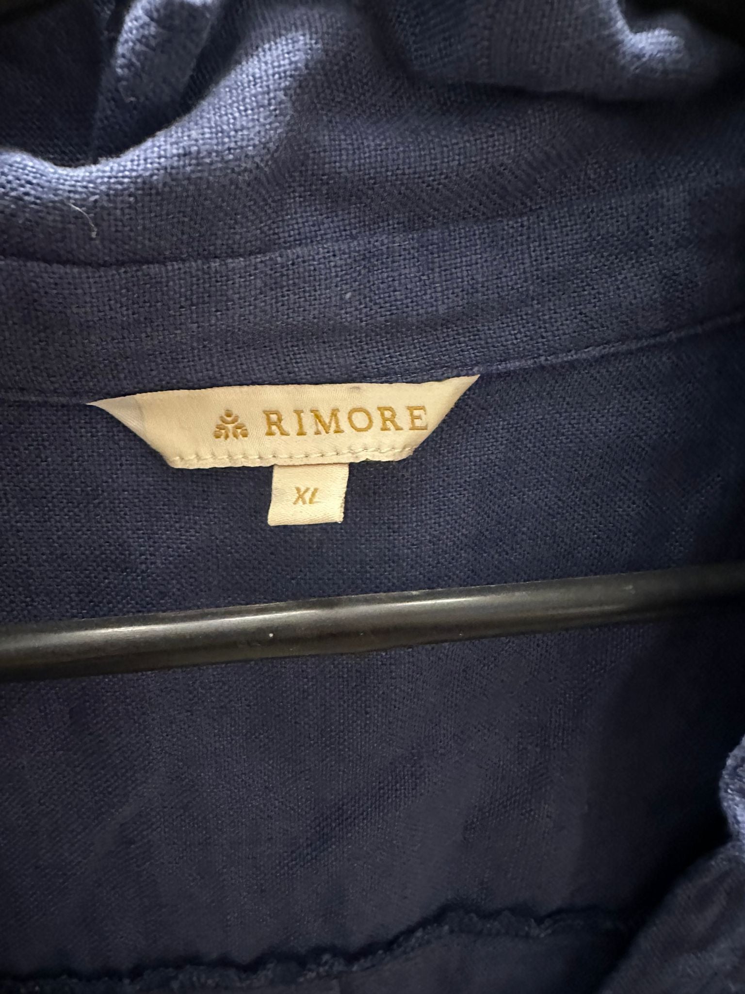 RIMORE Women's Navy Blue Linen Blend 3/4 Sleeve Collared Shirt