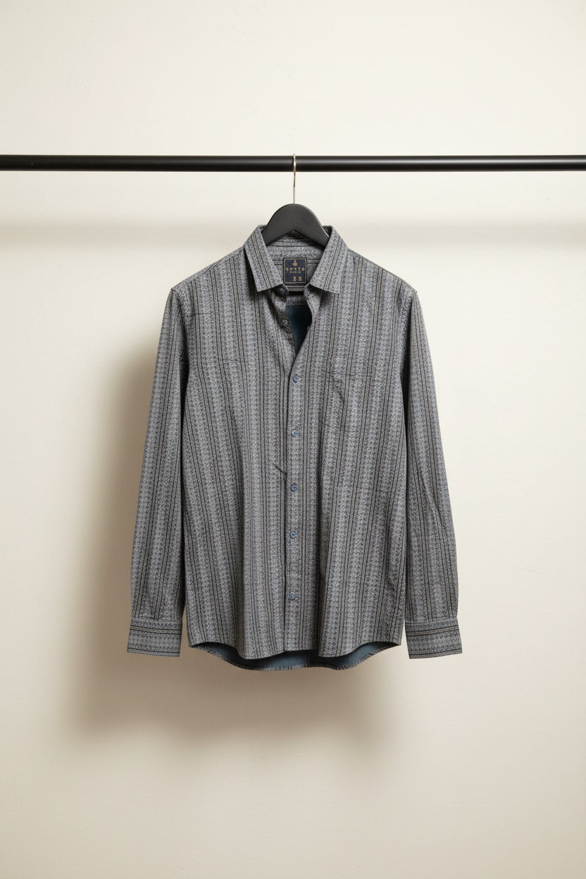 NORTH EDGE Men's Grey Striped Long Sleeve Casual Shirt