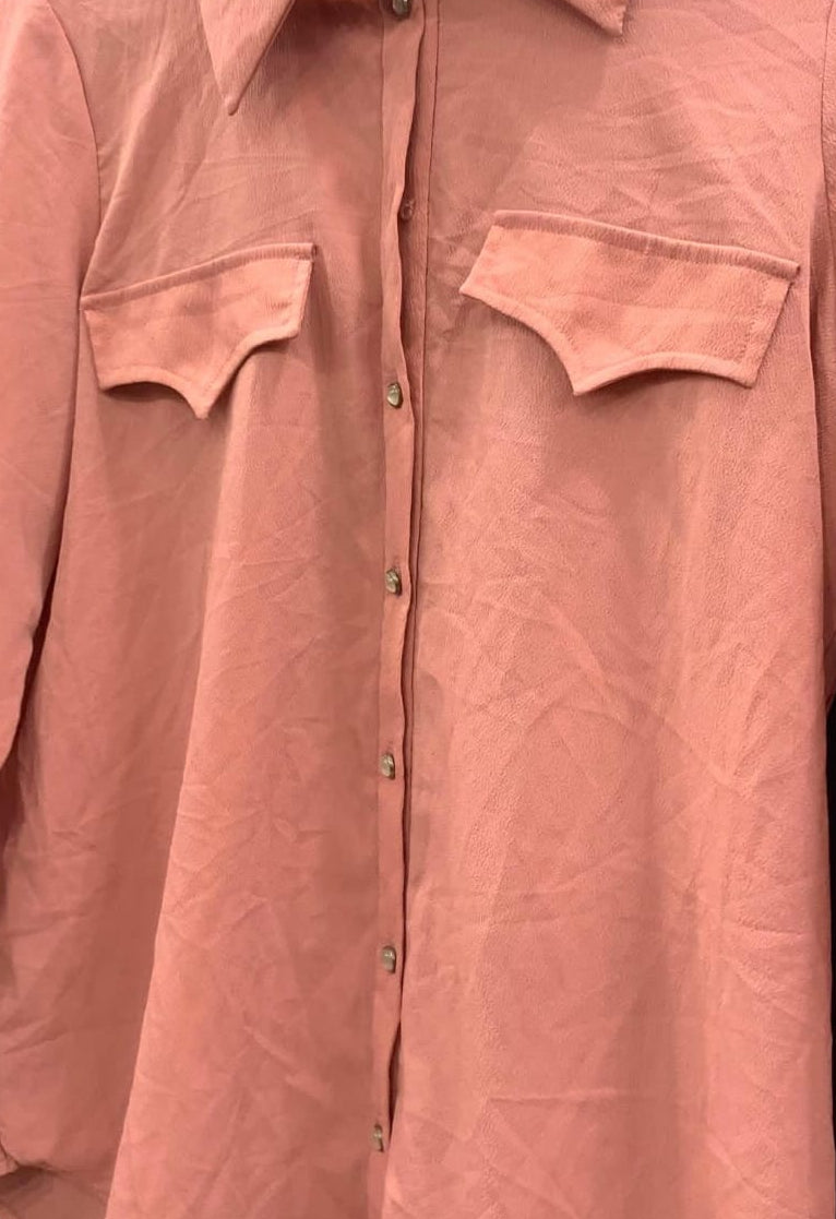 Vero Moda Women's Peach Long Sleeve Collared Shirt with Pockets