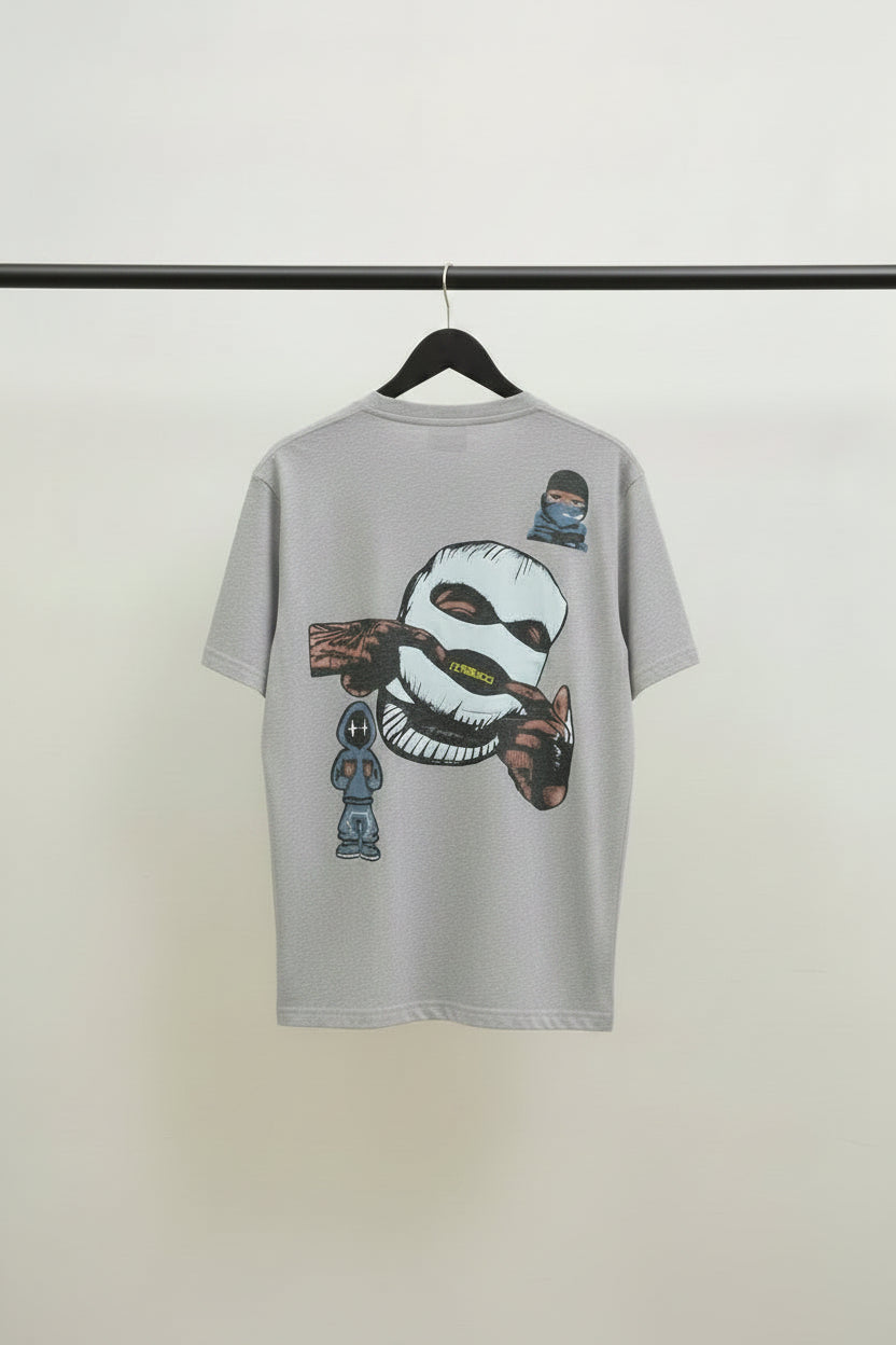 PULL&BEAR Men's Grey Graphic Print Short Sleeve T-Shirt