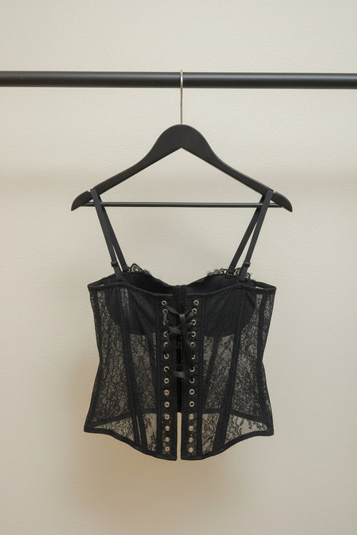 Black Lace Corset Bustier Top with Adjustable Straps