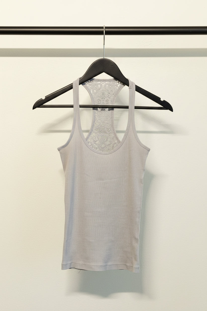 Atmosphere Light Blue Ribbed Lace Racerback Tank Top