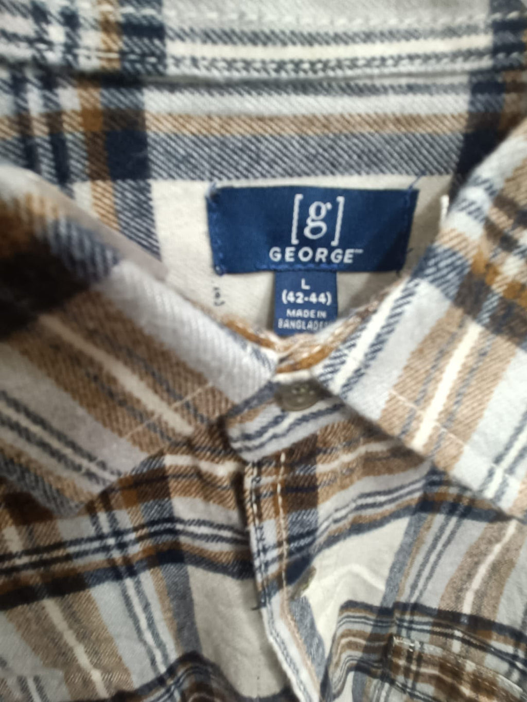 George Men's Plaid Flannel Long Sleeve Button-Up Shirt
