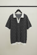 ZARA Men's Black & White Hexagon Patterned Polo Shirt