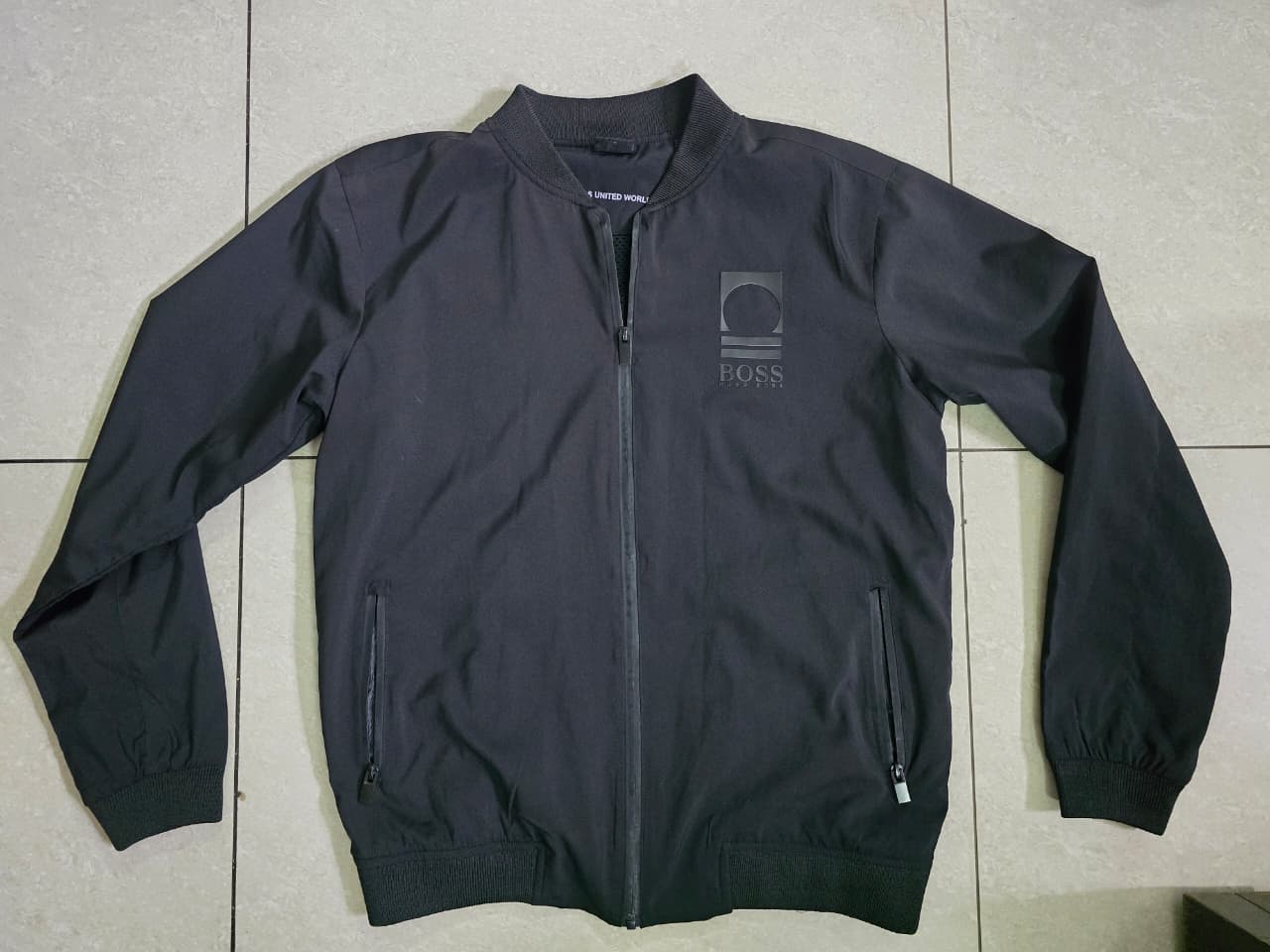 BOSS UNITED WORLD Men's Black Bomber Jacket with Mesh Lining