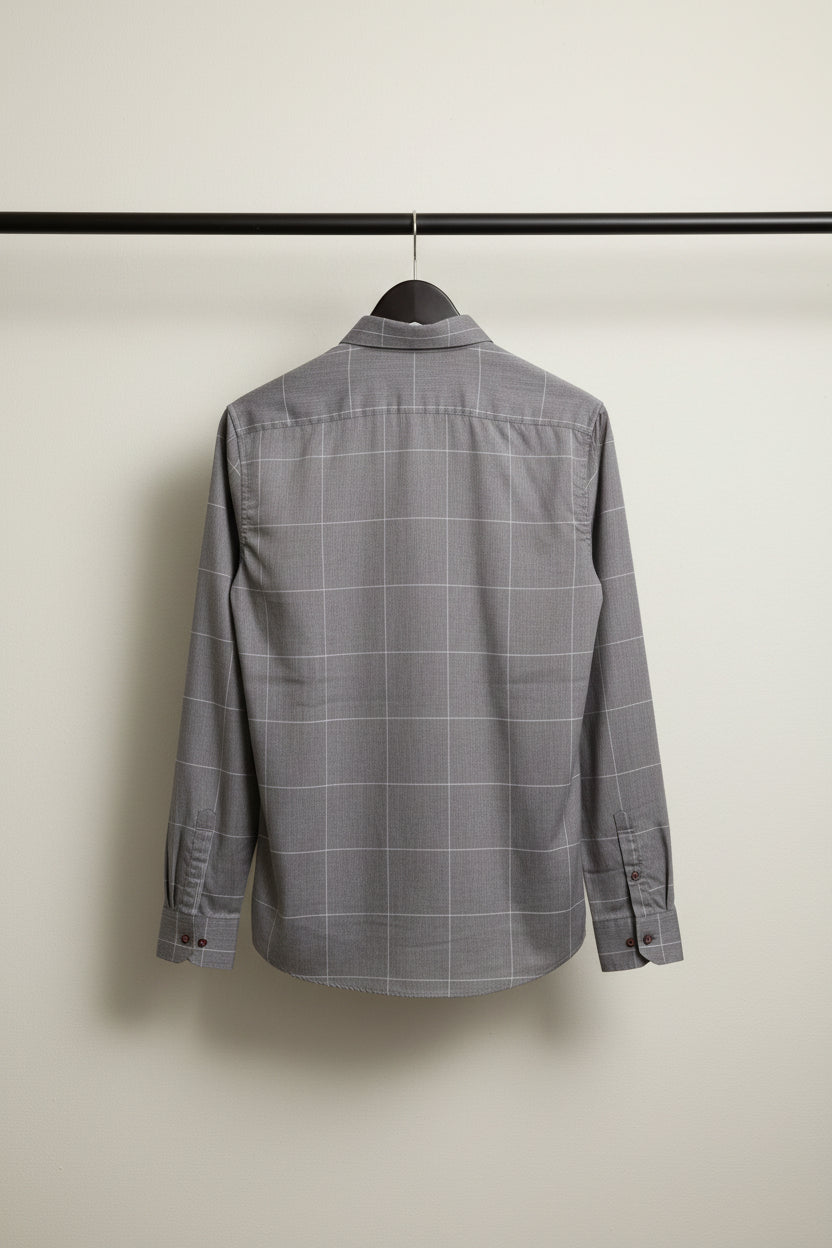 Men's Grey Checkered Full Sleeve Casual Shirt