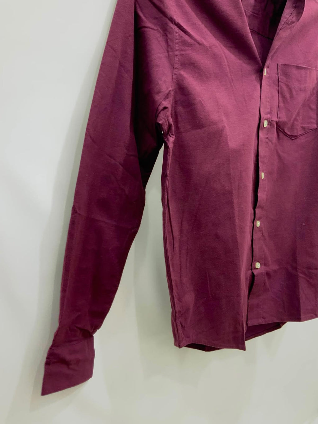 Men's Maroon Band Collar Long Sleeve Casual Shirt