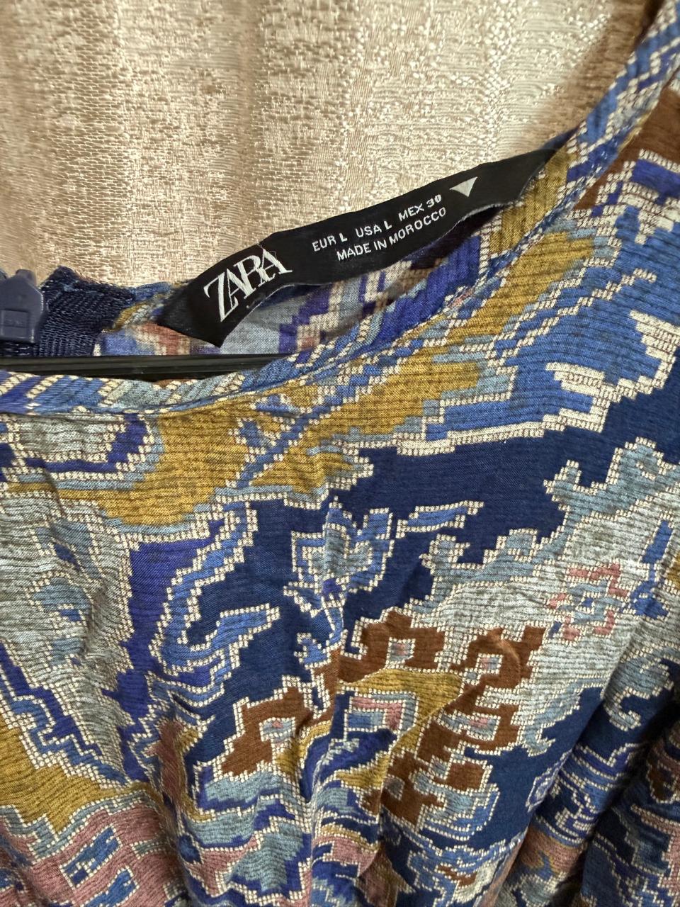 Zara Multicolor Printed Long Sleeve A-Line Dress