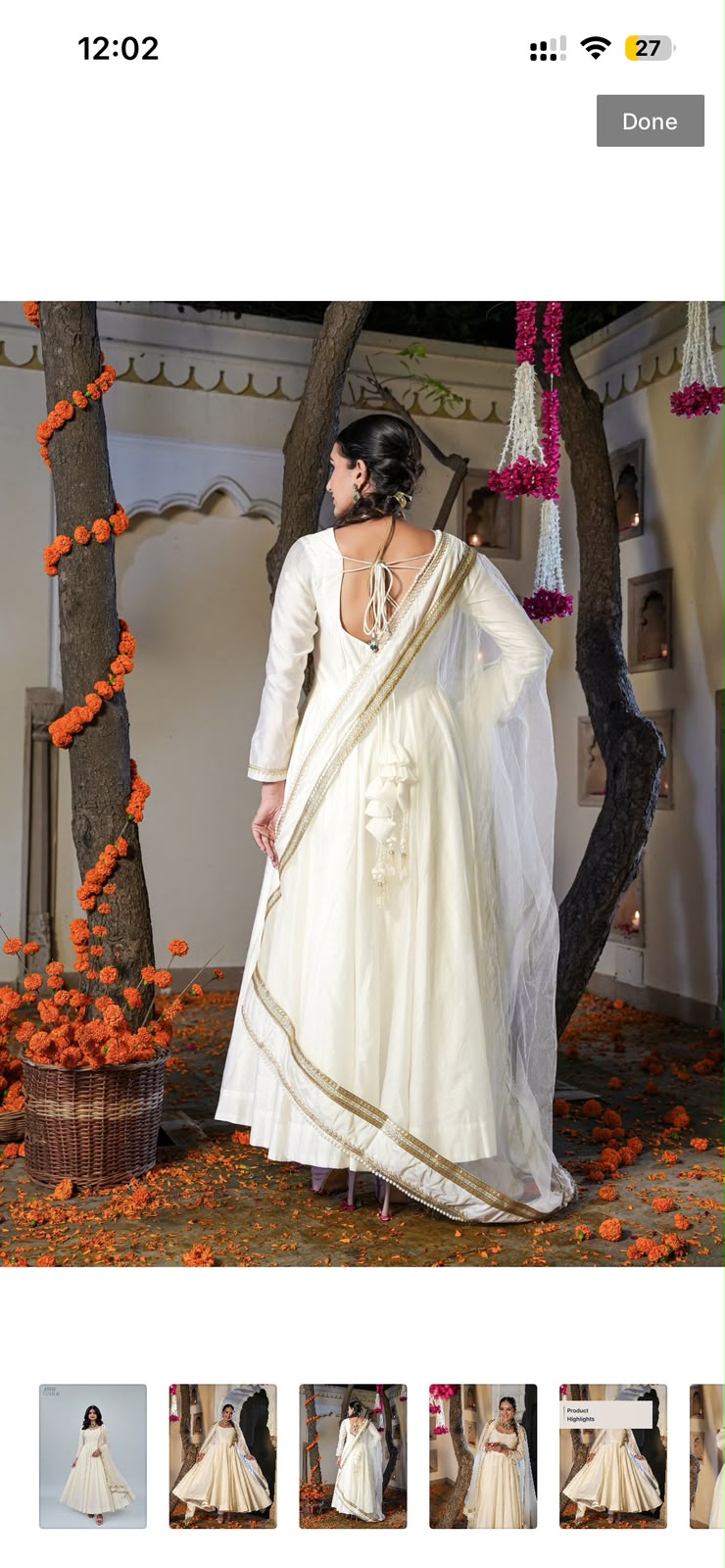 Indian Virasat White Anarkali Kurta Set with Dupatta and Pants