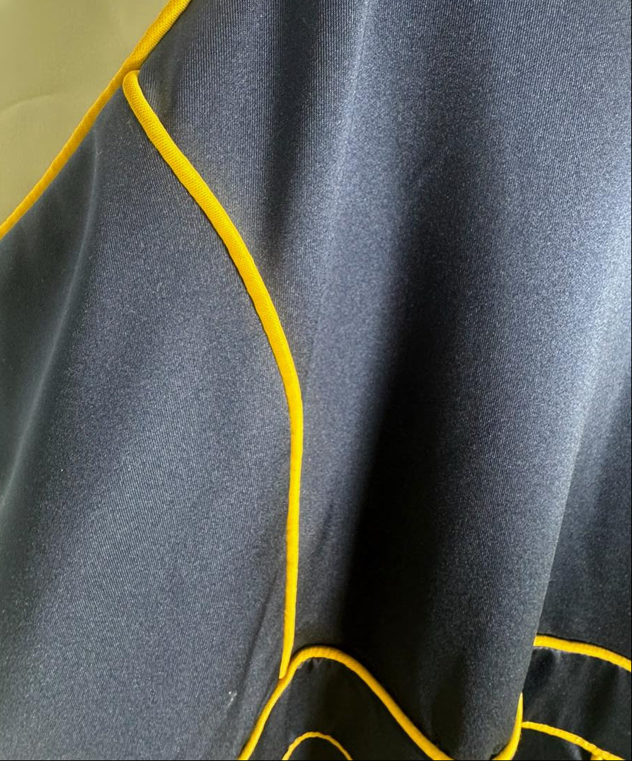 Women's Navy Blue Halterneck Bodycon Mini Dress with Yellow Piping