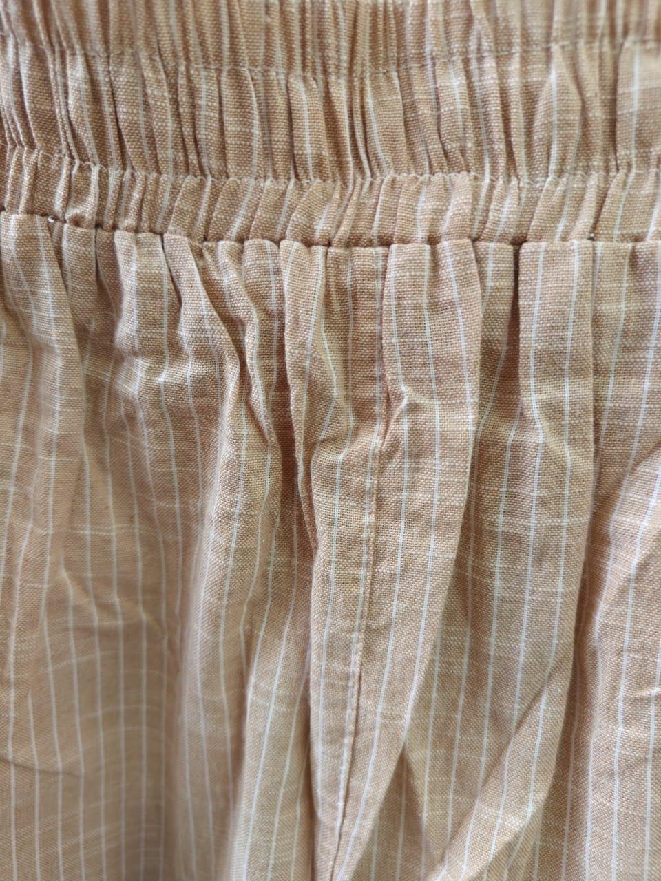 Women's Beige Striped Elastic Waist Palazzo Pants