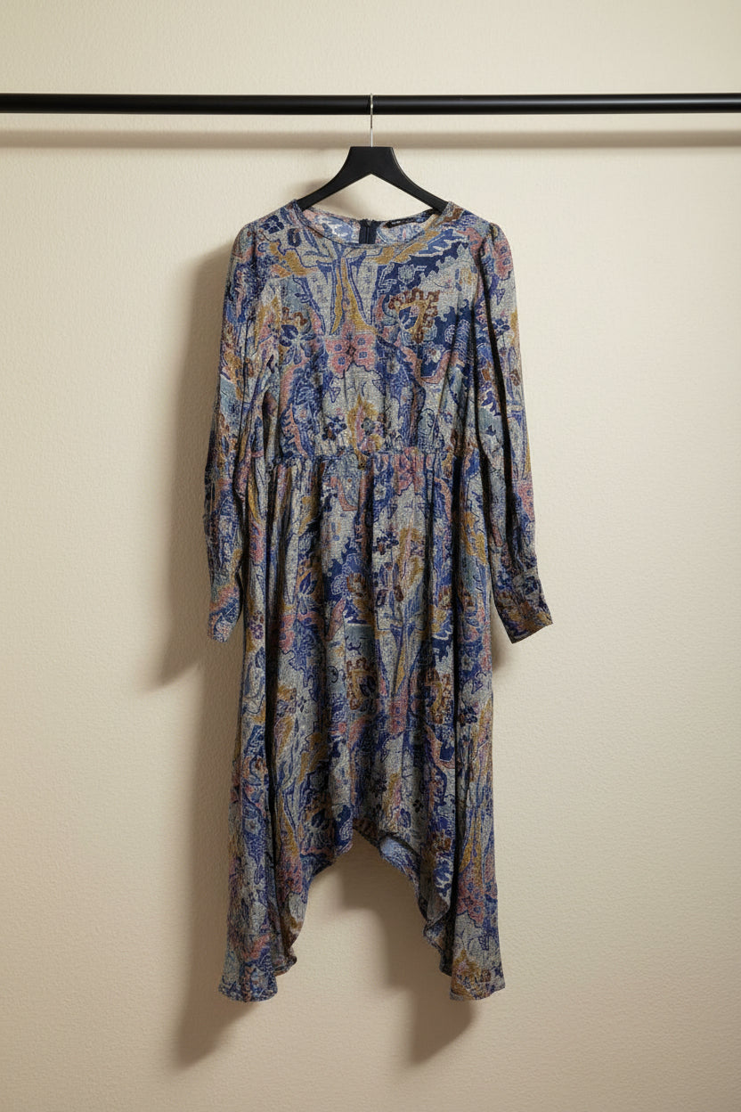 Zara Multicolor Printed Long Sleeve A-Line Dress