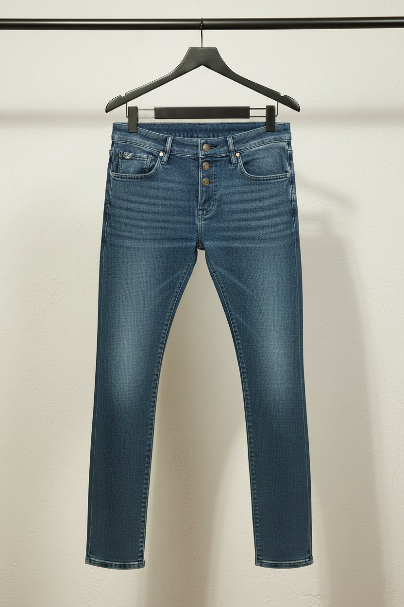 Men's Blue Washed Slim Fit Denim Jeans by Vajbee