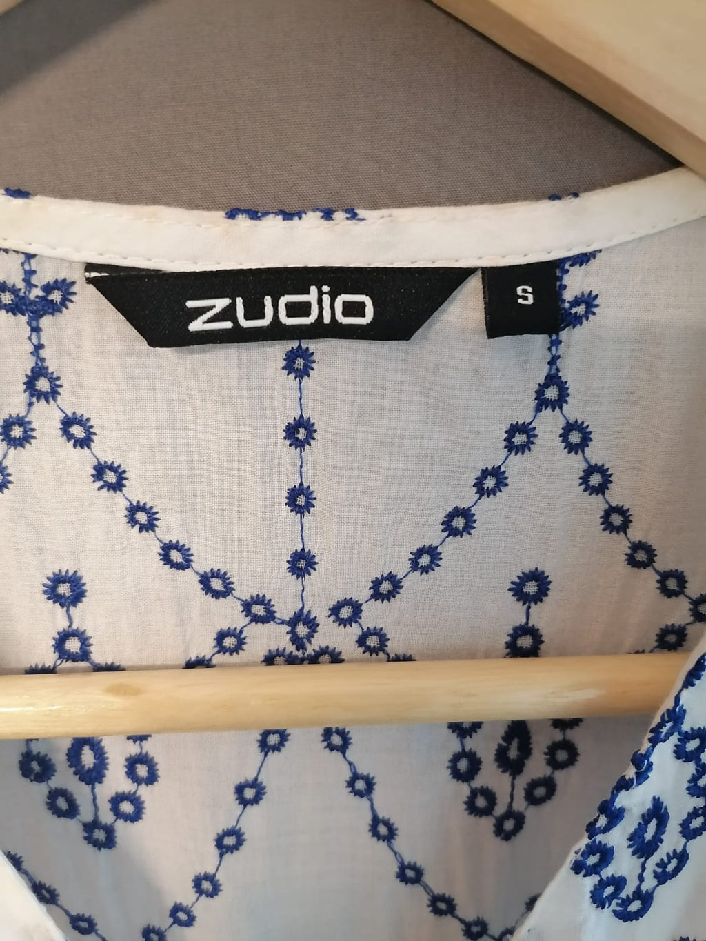 Zudio White & Blue Embroidered Cotton Wrap Dress